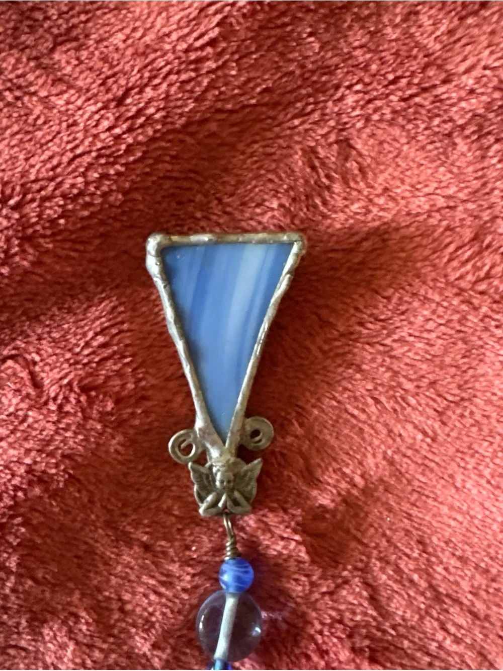 Handcrafted Blue Stained Glass Angel Pendant Necklace